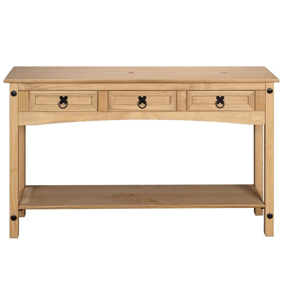 Corona Console Table Hall 3 Drawer Mexican Solid Pine Waxed - Image 3 of 4