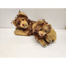  2 Vintage Anker Germany Bombo Lions Lying Down Mohair Plush 1960s