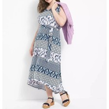 Lane Bryant Maxi Dress size 18/20 Plus 2X V Neck Sleeveless Blue  Belted pocket