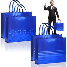 4 Pcs 20 x 16 Inch Extra Large Father's Day Gift Bags Jumbo Blue Foil Stripes...