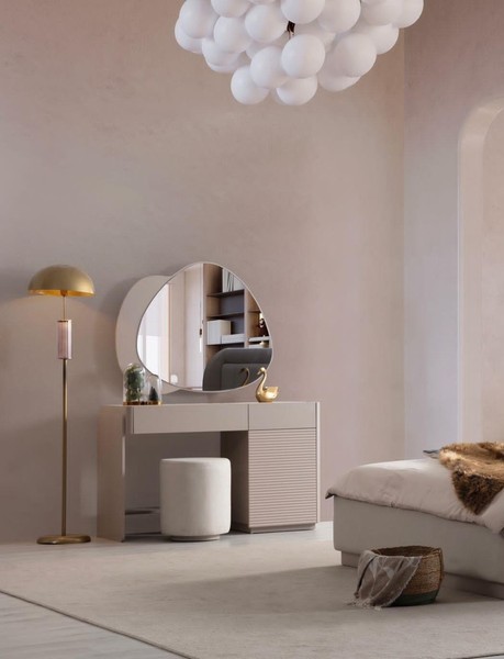 Stilvoller Beiger Schminktisch LuxuriöSer Kosmetiktisch Edle Holz MöBel-image