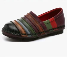 Socofy Handmade Loafer Shoes for Women, Leather Casual Slip-on 230mm/6.5US