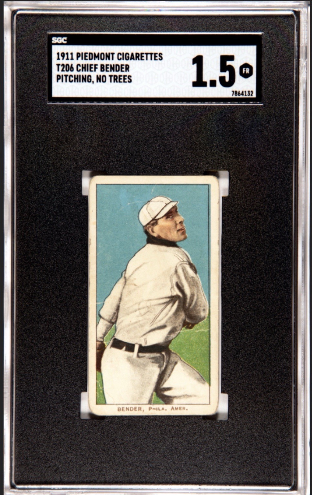 1909 T206 Chief Bender No Trees in Background Piedmont 350-460 SGC 1.5