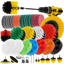 48 Pcs Drill Brush Attachments Set, Scrub Pads & Sponge & Wire Brush for Dril...