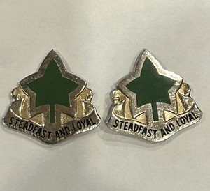 Vintage Pair US Army 4th Infantry Div Crest Pins N.S. Meyer NY 9M Mid-Century