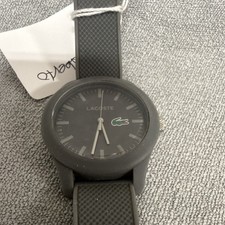 Lacoste Unisex Quartz Analog Watch Black Dial Gray Rubber Strap 42mm 30m