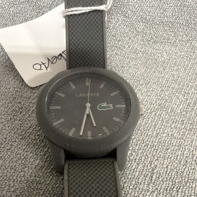 Lacoste Unisex Quartz Analog Watch Black Dial Gray Rubber Strap 42mm 30m