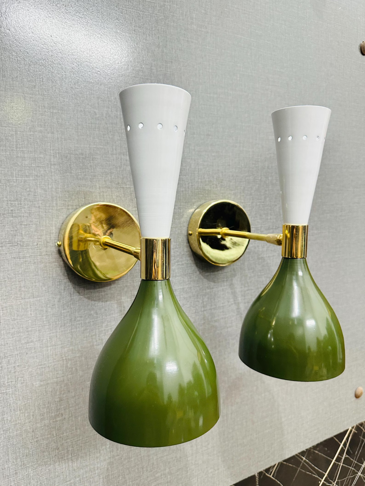 Italian Brass Wall Sconces Olive Green & White Wall Lights Christmas Gift Item