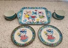 Vintage J CHEIN Easter Bunny Rabbit Childs Toy Tin Litho Tea Set Dishes