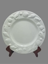 Varages Salad Plates 8.5” White Embossed Seashell Design Lot Set Of 4 France Euc