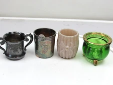 4 Antique Toothpick Holder Lot Silverplate Glass Pink Stogie City Kettle EAPG
