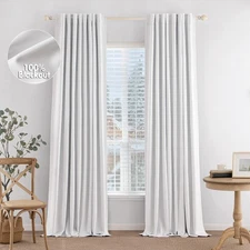 100% Blackout Curtains 84 inches Long White Linen Curtains & Drapes for Bedro...