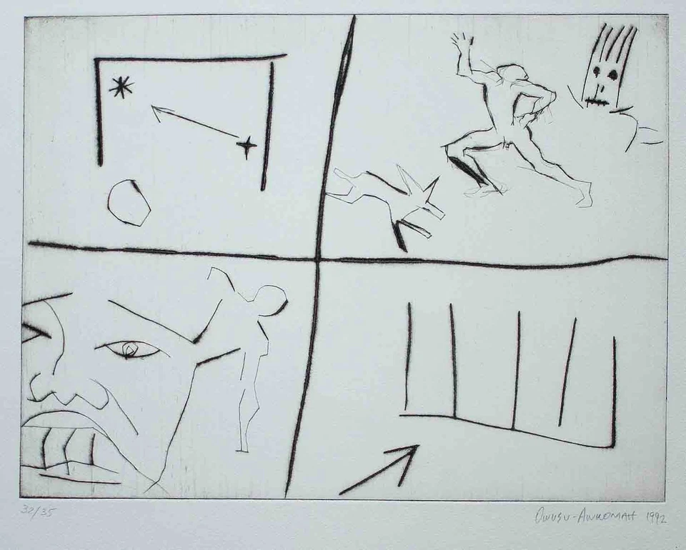 Fußball Männerporträt zeitgenössisch Owusu Ankomah signiert Radierung 1992 32/35 - Bild 3 von 3