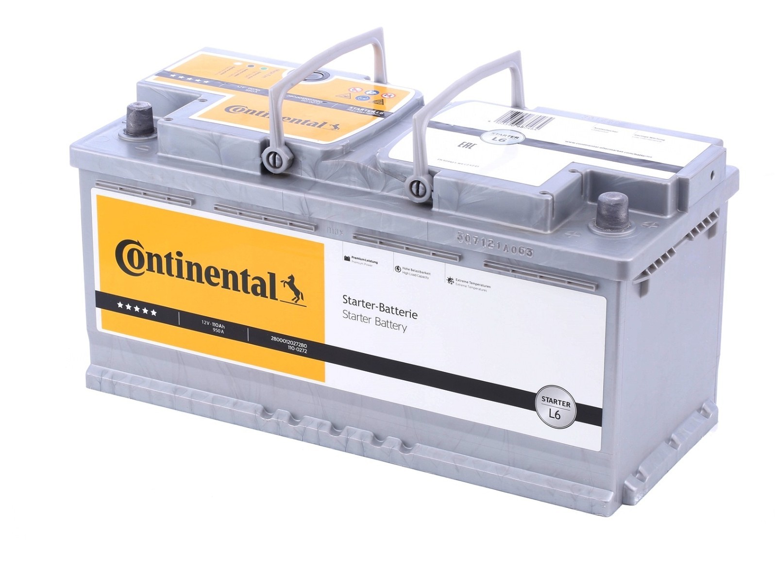 CONTINENTAL Batteria Auto 12V 110Ah 950A L6 | Polo + Dx | Compatibilità FIAM