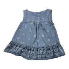 Baby B'gosh Dress 2T Blue Denim Eyelet Embroidered Sleeveless Ruffle Toddler