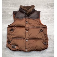 Cody James Kids Brown Puffer Vest Faux Leather Trim Sherpa Collar Snaps Size S