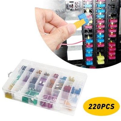 220Pc Car Auto Blade Fuse Assorted Assortment Kit Blade Truck Automotive Set