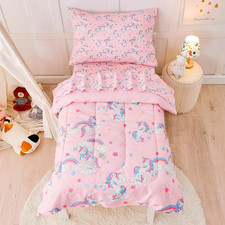 Pink Unicorn Toddler Bedding Set for Girls, 4 Piece Bed-In-A-Bag Toddler Comfort