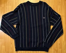 Chaps Ralph Lauren Sweater Men's 2XL Blue Knit Vertical Striped Made in USA Vtg