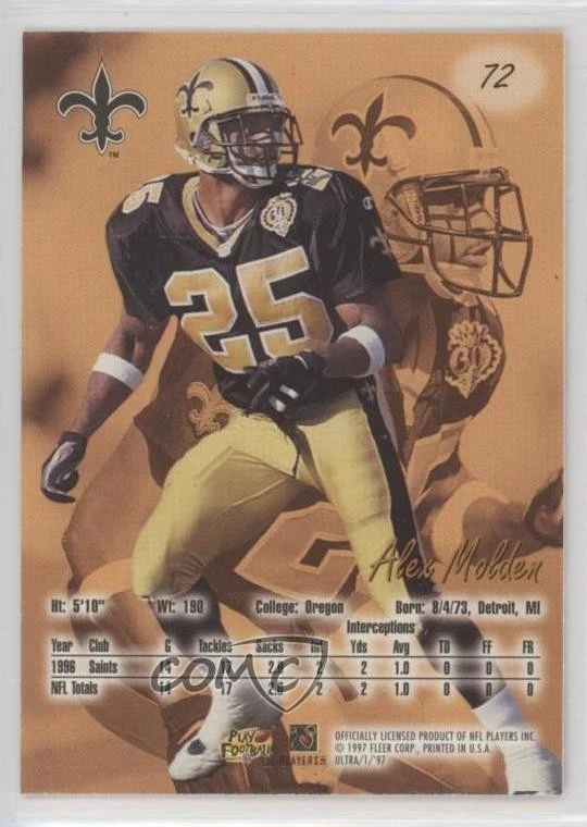 1997 Fleer Ultra Alex Molden #72 - Image 2 of 2