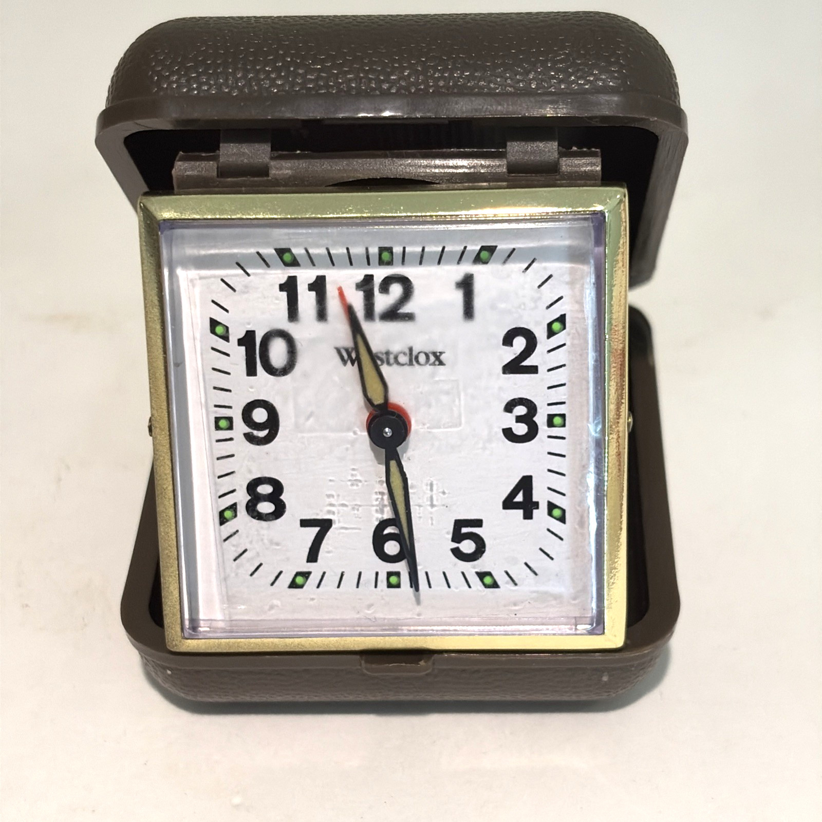 Vintage Westclox Wind Up Travel Alarm Clock Folding Works Plastic Case NWOB featured image