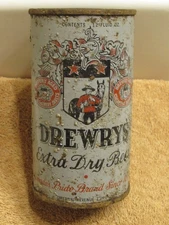 1930s Battleship Gray DREWRYS, IRTP, O/I flat top beer can South Bend, Indiana