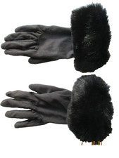 Women's Black with Faux Fur Cuff Gloves size M/L Vintage