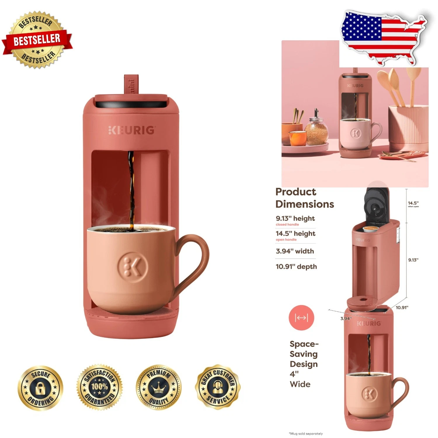 Red Rocks K-Mini Mate Coffee Maker: Portable 12oz K-Cup Pod Brewer, Small Spaces
