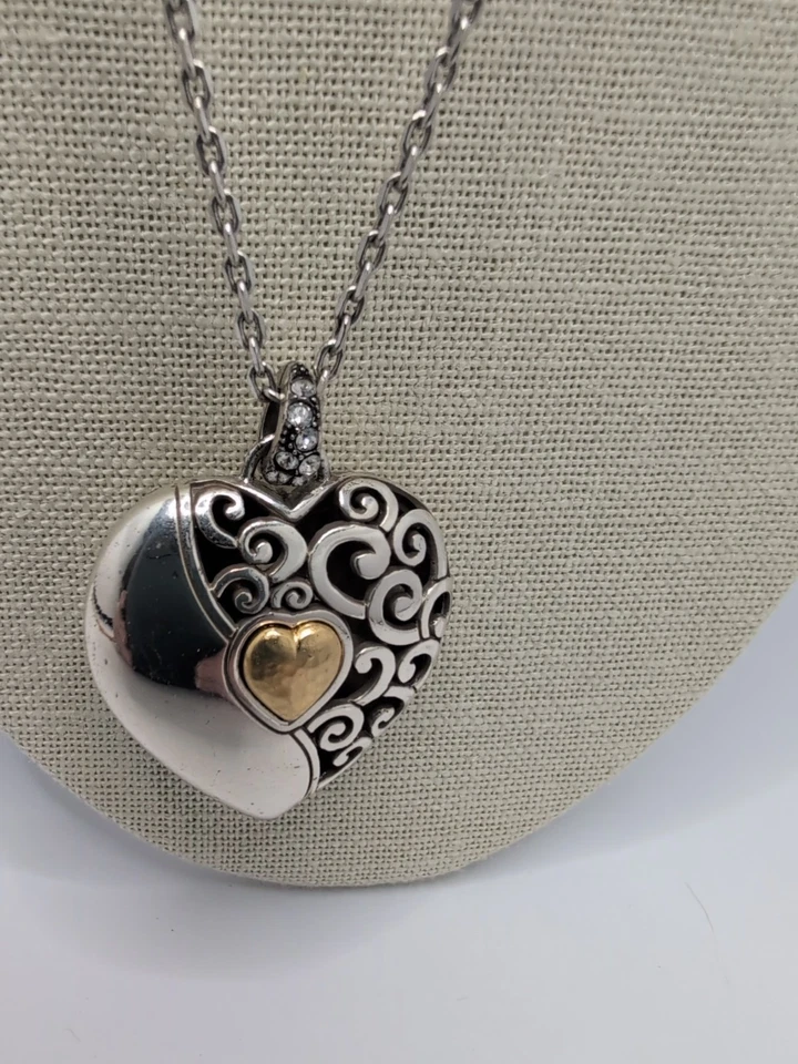 Brighton Clear Crystal Heart Silver Plated Pendant Long Necklace Reversible - Image 2 of 4