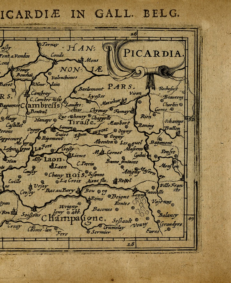Mapa antiguo raro - La región de Piccardy en Francia - Bertius - Hondius - ca. 1616 Foto 4 de 4
