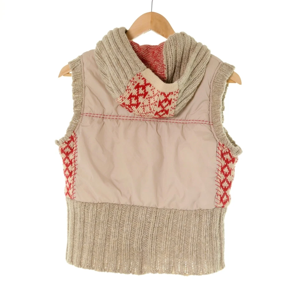 Chaleco Free People tejido en contraste con capucha rojo tostado acolchado cremallera botón a presión para mujer S Foto 2 de 4