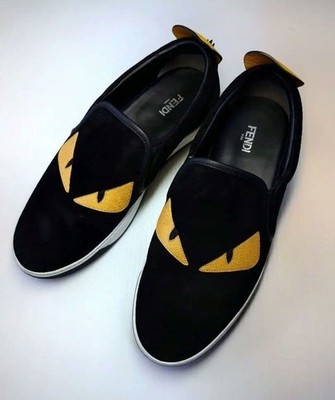 Echte FENDI Leder Turnschuhe Monster Bugs Eye Slipper schwarz Größe 7 UK 8 US...