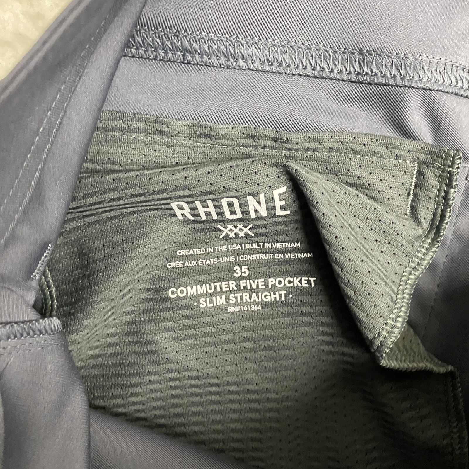 Rhone Commuter Pants Mens 35 Gray Slim Straight Five Pocket Stretch Performance