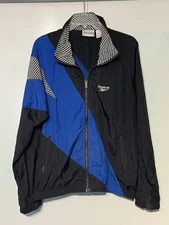 Vintage 90s Mens XL Reebok Track Jacket Blue White Checkered Retro Full Zip