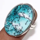 925 Silver Plated Marine Blue Dendritic Ring US 10.5 Unique Fashion Jewelry GW