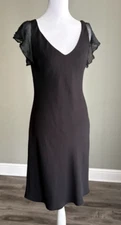 Jones New York Womens Black V-Neck Cap Sleeve Casual Shift Midi Dress Size 4