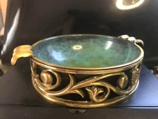 Vintage Heavy Brass with Green Enamel  Ashtray Israel