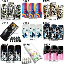 70pcs Airbrushed French False Nail Tips With Glue Music Note