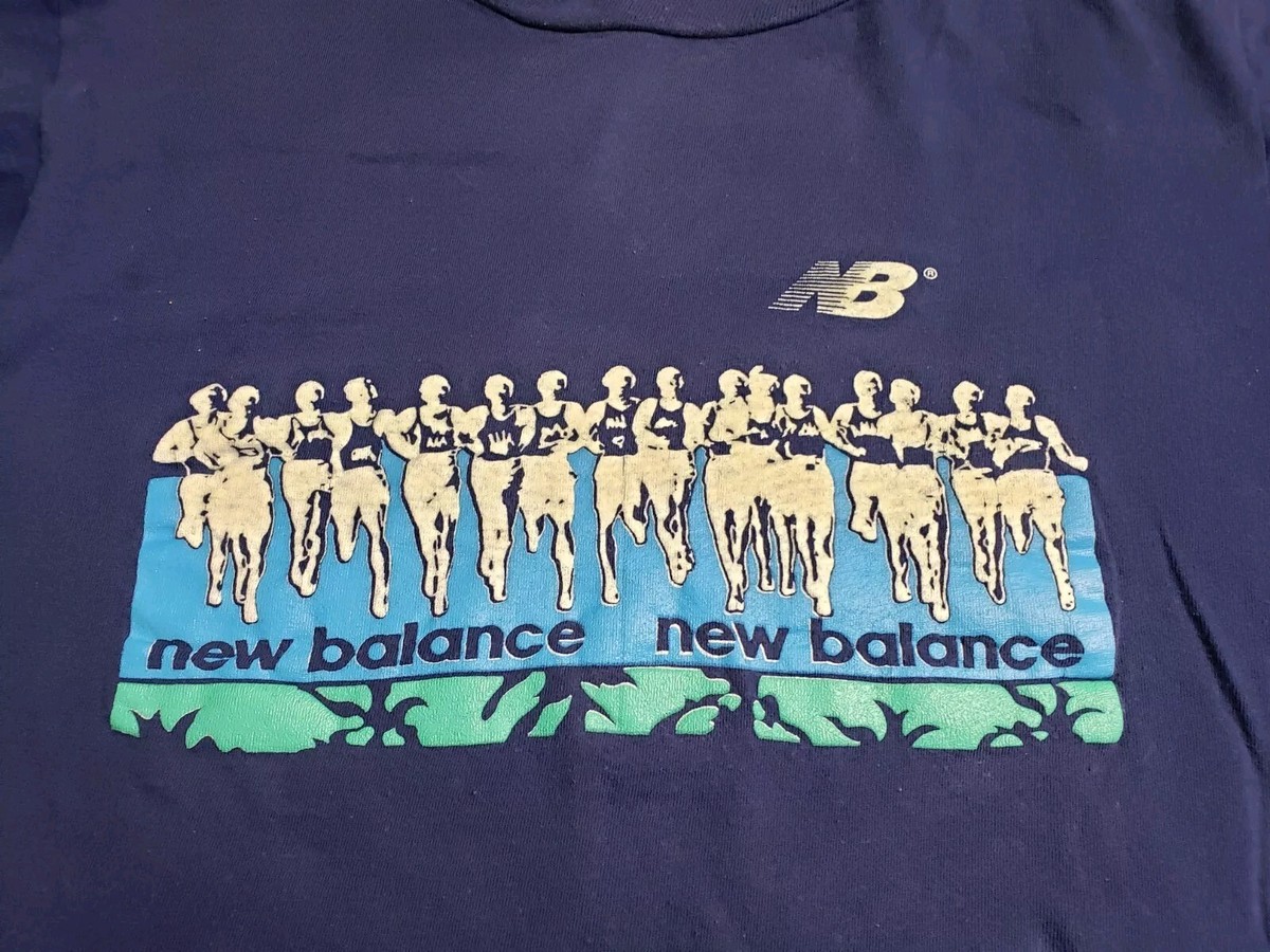 Vintage New Balance 90s Marathon Race Runners Graphic Blue T