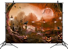 7x5ft Gloomy Spooky Orange Full Moon Halloween Vinyl Backdrop Photo Background