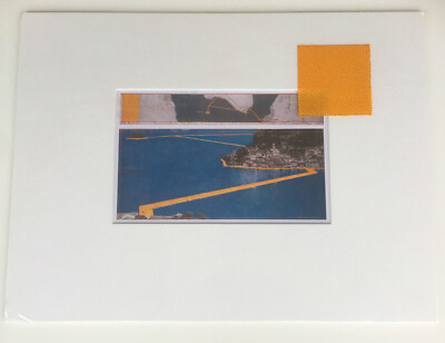 Christo Floating Piers original Stoff 7 x7 und Bild im Passepartout Iseo Italien