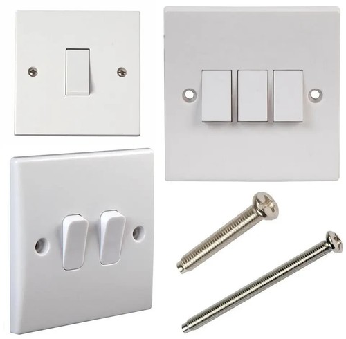 Light Switch 1 /2 Way 1 / 2 Gang 1G Single Twin Triple White Plastic Wall Switch - 第 1/12 張圖片