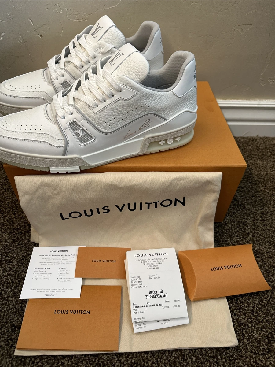 NEW LOUIS VUITTON LV Trainer Sneaker White Monogram Virgil Abloh #54 Size 11 US