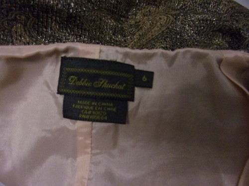 Vintage DEBBIE SHUCHAT Gold Bronze Velvet Trim Skirt Suit 14/6 Nordstroms NWT - Picture 9 of 11