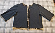 Moda Half Sleeve Open Sweater Embroidered Edges / Bottom Black Youth ? Size XL