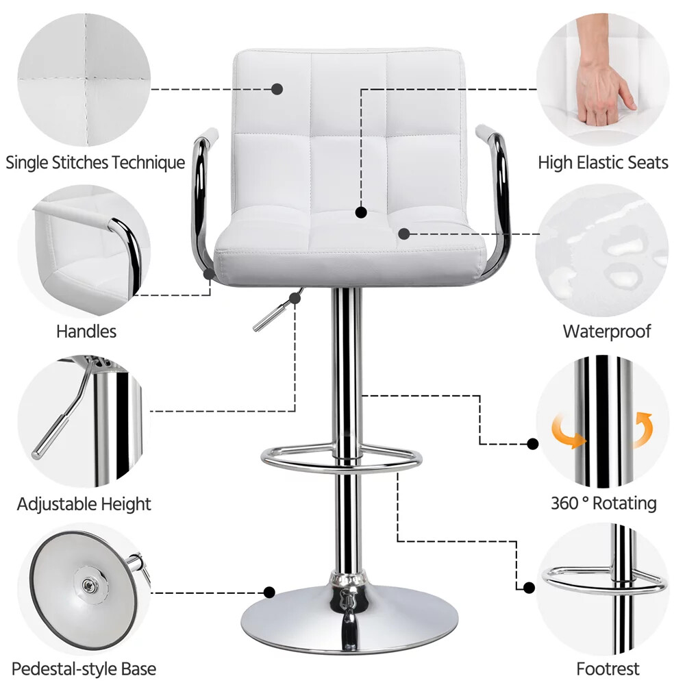 Set of 2 Heavy duty counter height Adjustable Leather Bar Stool Swivel arms eBay