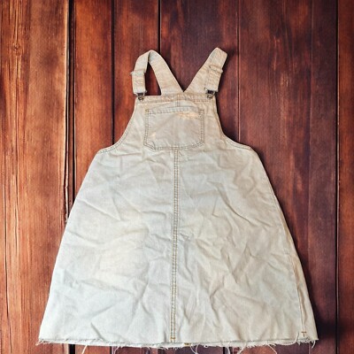Overall Skirt Womens Small Bib Skirtalls Denim Light Wash Raw Hem  Distressed EUC