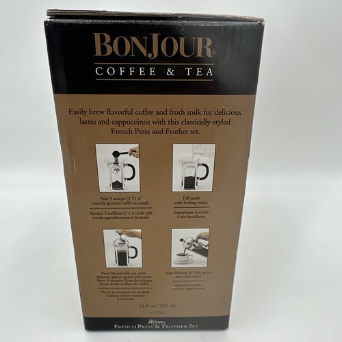 BonJour Glass & Stainless Coffee & Tea French Press and Milk Frother Set - Picture 4 of 5