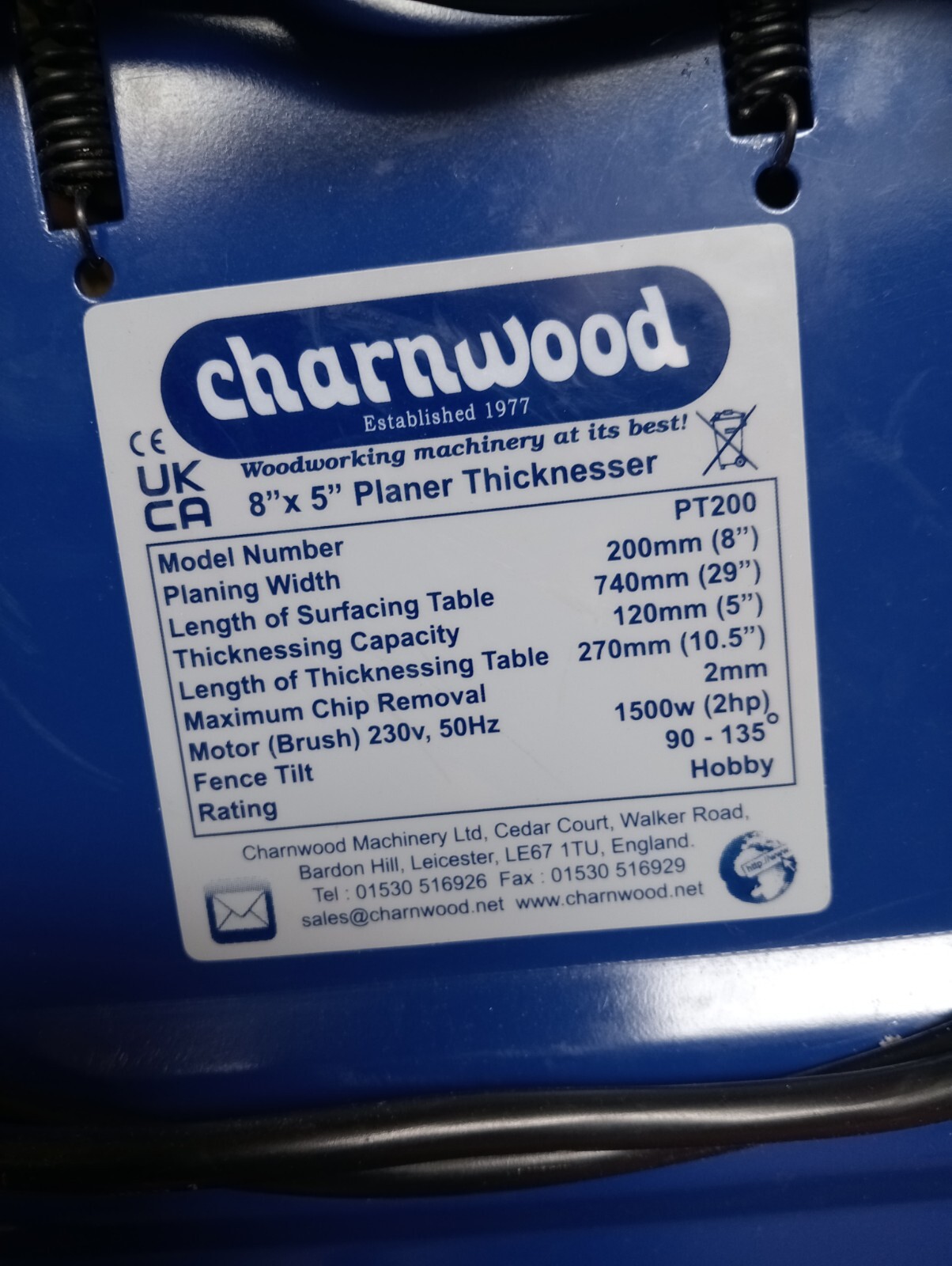 Charnwood PT200 8” x 5” Bench Top Planer Thicknesser eBay