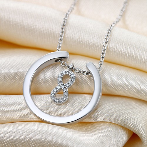 Infinity Love Kreis 925 Sterling Silber CZ 8 Anhänger Halskette Damen Schmuck - Bild 3 von 7